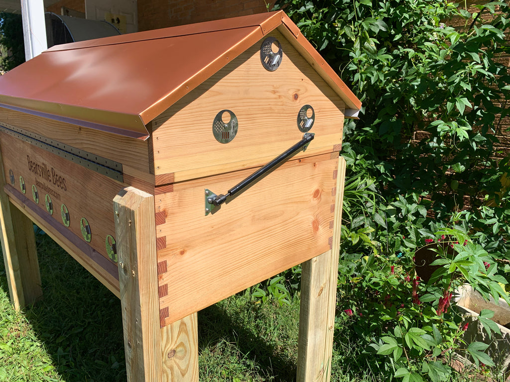 Bearsville Bees Insulated Long Langstroth Hive-Copper Penny Lid-Lift Assist