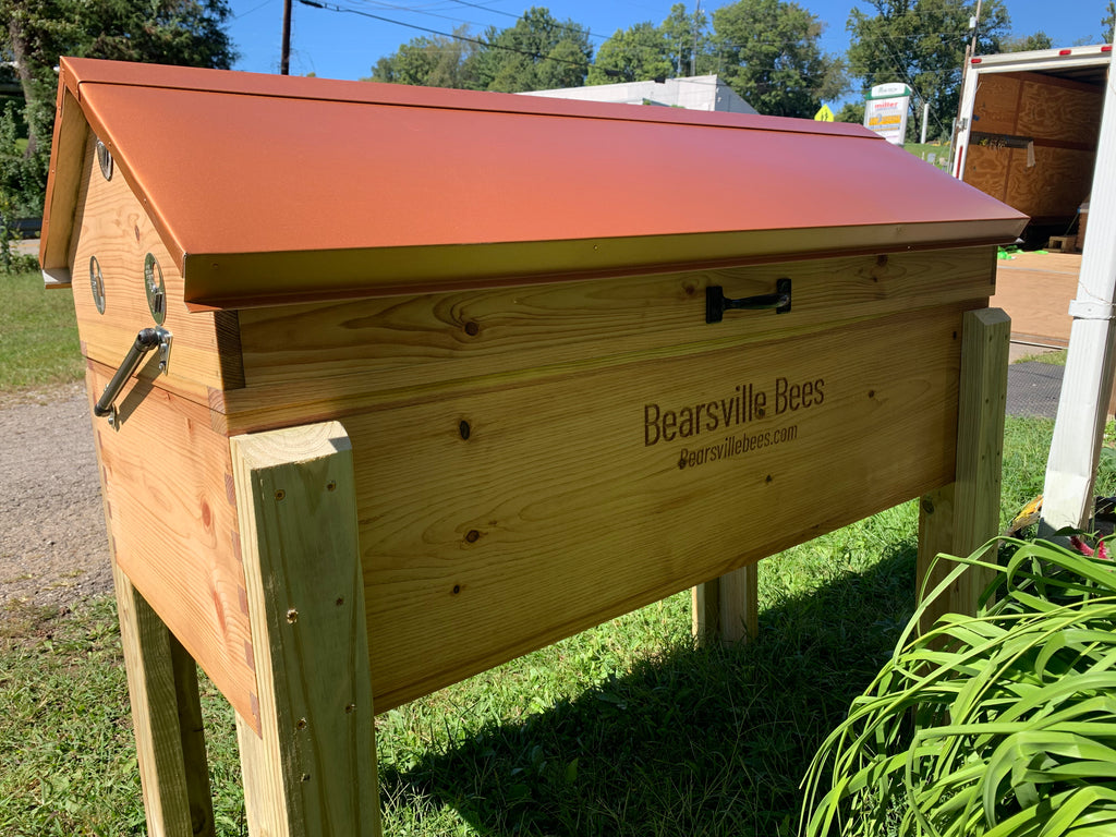 Bearsville Bees Insulated Long Langstroth Hive-Copper Penny Lid-Lift Assist